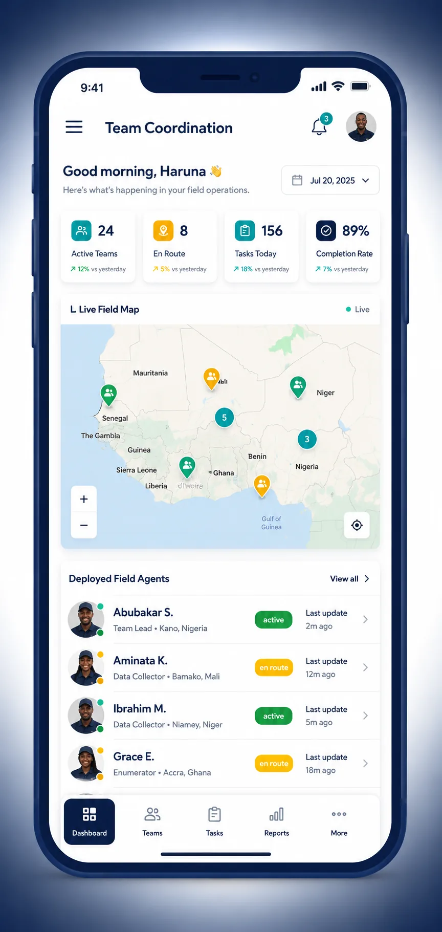 Field Operations deployment map and operational dashboard
